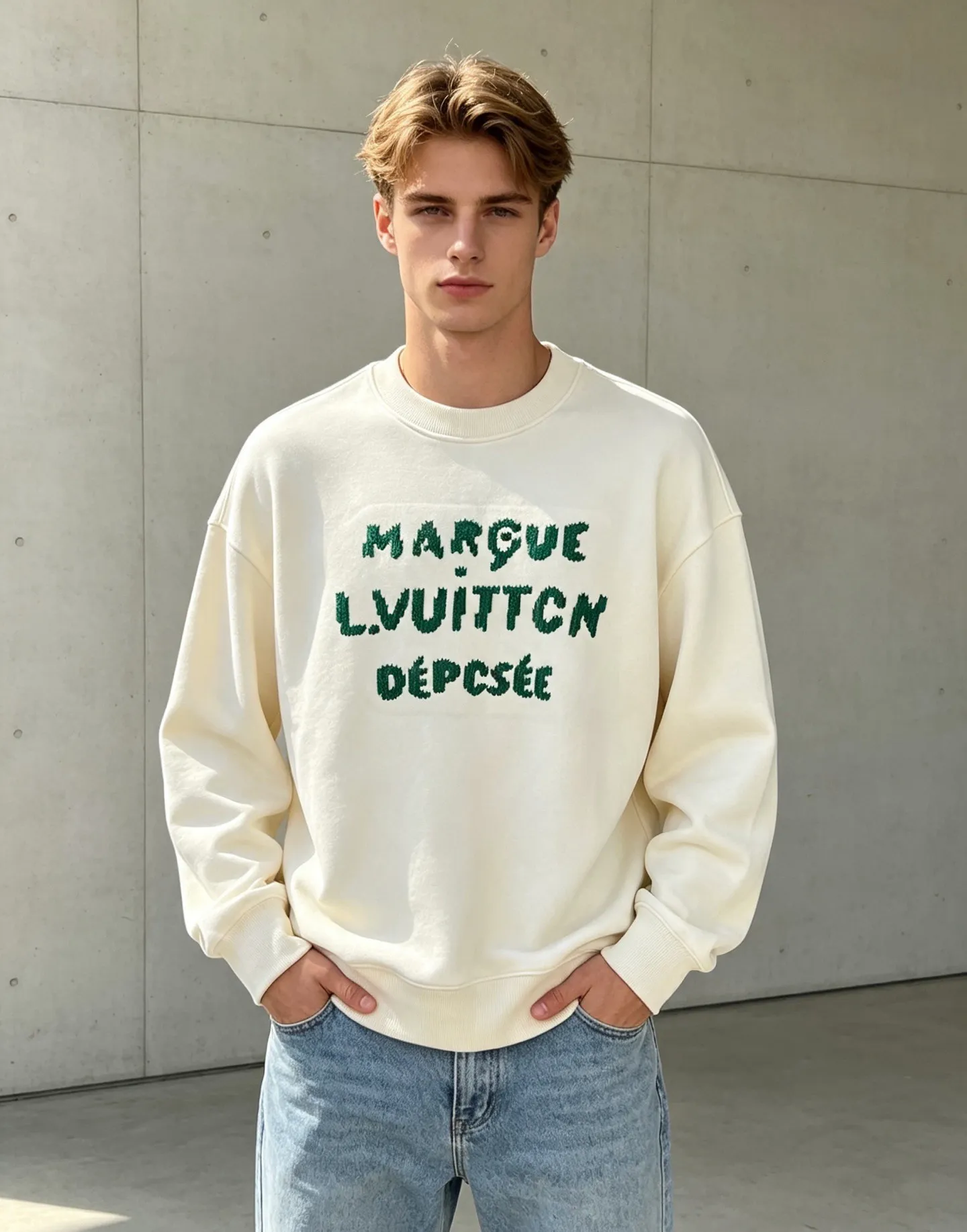 Louis Vuitton/Louis Vuitton woven letter embroidered crew neck sweatshirt
